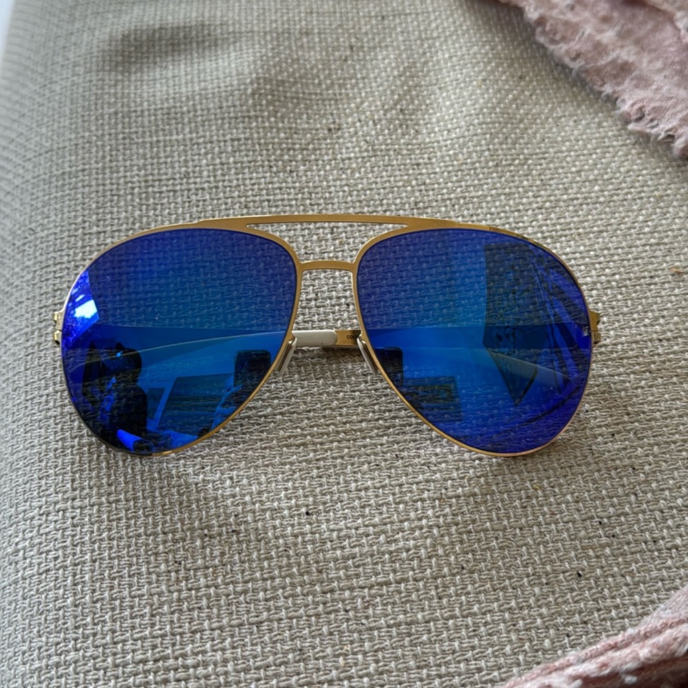 Mykita  Rare Blue lens Aviator Sunglasses / Colf9 Gold 140 Rare Color